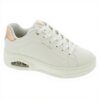 Baskets Skechers Uno Court Femme Cuir Blanc Or Rose Confort