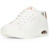 Baskets Skechers Uno Court Femme Cuir Blanc Or Rose Confort