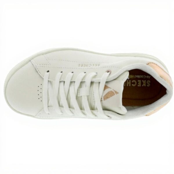 Baskets Skechers Uno Court Femme Cuir Blanc Or Rose Confort