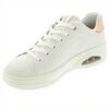 Baskets Skechers Uno Court Femme Cuir Blanc Or Rose Confort