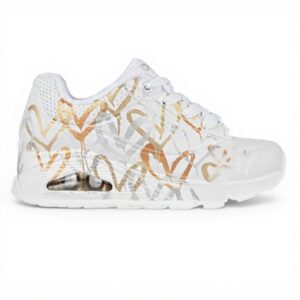 Baskets Skechers Uno Metallic Love Femme Blanc Doré