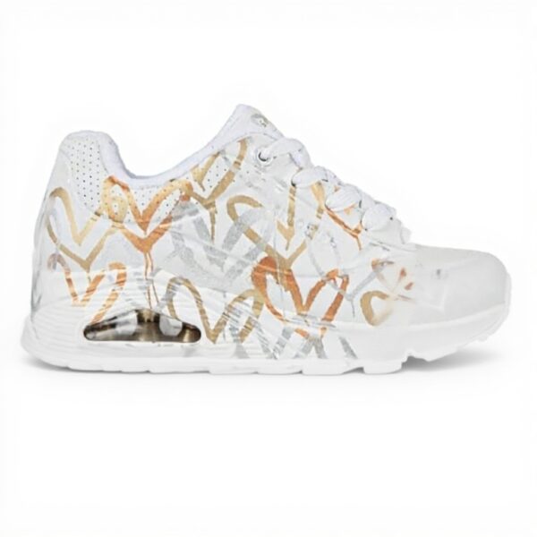Baskets Skechers Uno Metallic Love Femme Blanc Doré
