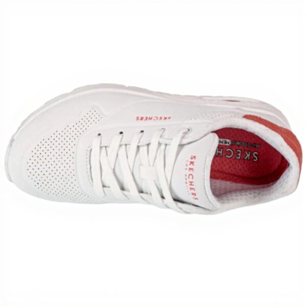 Baskets Skechers Uno Pop Back Femme Blanc Daim Confort