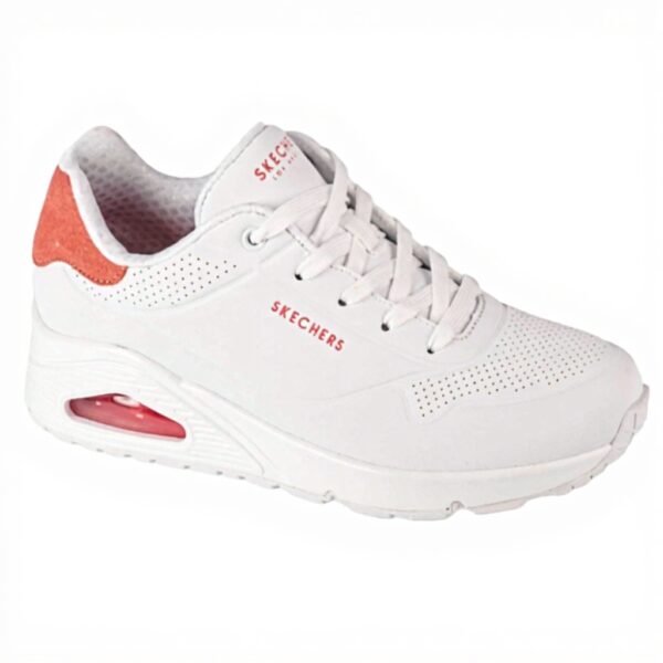 Baskets Skechers Uno Pop Back Femme Blanc Daim Confort