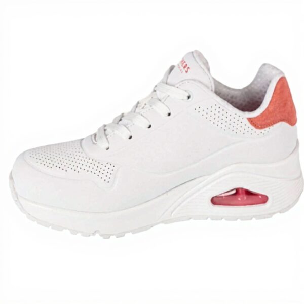 Baskets Skechers Uno Pop Back Femme Blanc Daim Confort