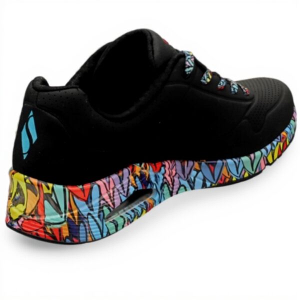 Baskets Skechers Uno Ravaged Love Femme Cuir Noir Confort