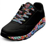 Baskets Skechers Uno Ravaged Love Femme Cuir Noir Confort