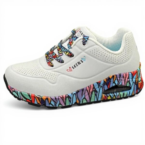 Baskets Skechers Uno Ravaged Love Femme Blanc Multi