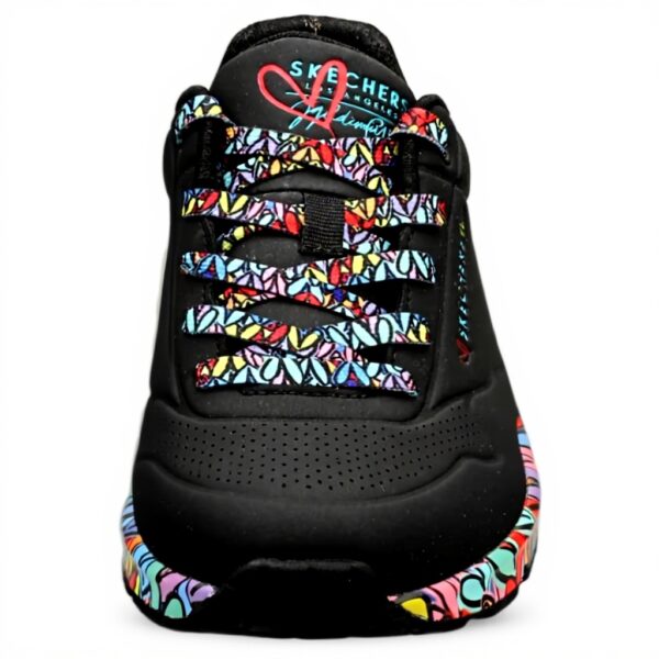 Baskets Skechers Uno Ravaged Love Femme Cuir Noir Confort