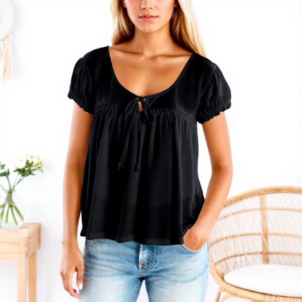 Blouse Femme Ete Col Rond Noeud Devant Genérique Mode