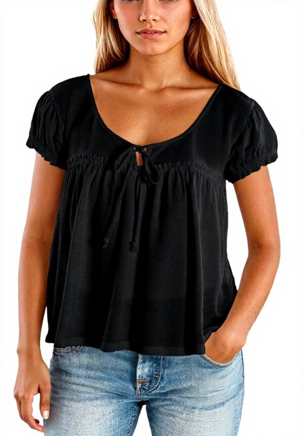 Blouse Femme Ete Col Rond Noeud Devant Genérique Mode