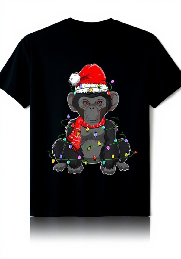 T-shirt Noël Bonobo Chapeau Père Noël Lumières Fantaisie