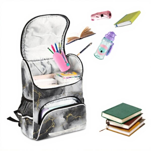 Sac à dos enfant granit marbre blanc noir Sawoinoa