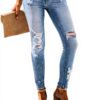 GTRQWW Jean Skinny Taille Haute Extensible déchiré for Femme Pantalon en Denim déchiré Taille Haute Jean boutonné et Nude Jean Skinny(Style3,XS)