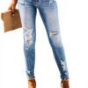 GTRQWW Jean Skinny Taille Haute Extensible déchiré for Femme Pantalon en Denim déchiré Taille Haute Jean boutonné et Nude Jean Skinny(Style3,XS)