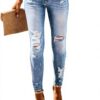 GTRQWW Jean Skinny Taille Haute Extensible déchiré for Femme Pantalon en Denim déchiré Taille Haute Jean boutonné et Nude Jean Skinny(Style3,XS)