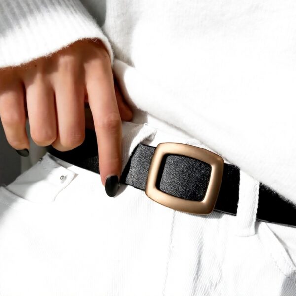 Ceinture femme cuir luxe boucle métal HLHLH noir