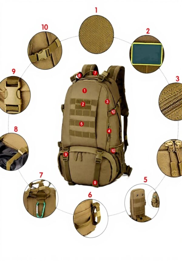 Sac à dos randonnée 40L Huntvp militaire nylon étanche