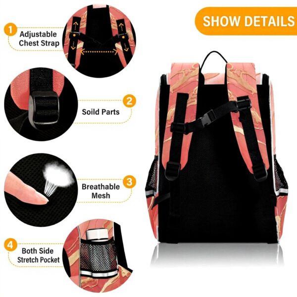 Sac à dos enfant granit marbre rose Sawoinoa réfléchissant