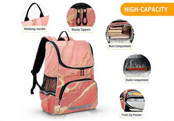 Sac à dos enfant granit marbre rose Sawoinoa réfléchissant