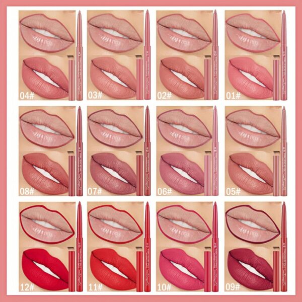 Crayon à lèvres Vienflona 12 couleurs waterproof effet-1