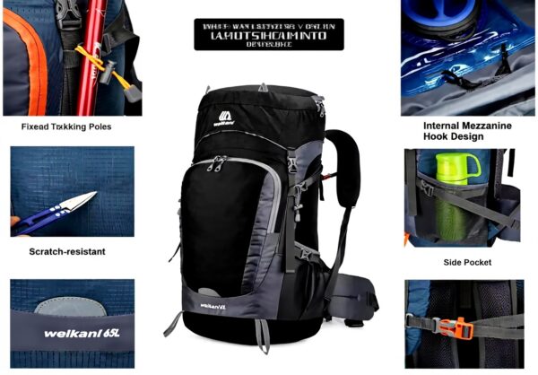 Sac à dos randonnée 65L Mxaeyar léger imperméable homme