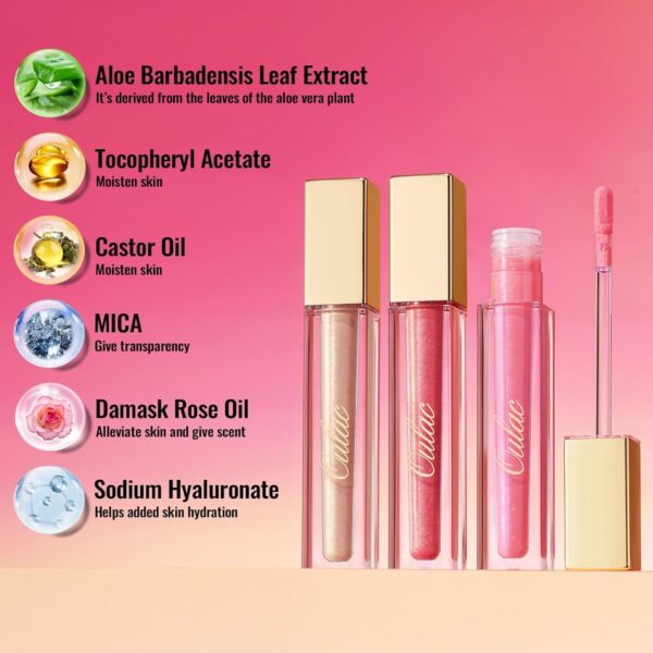 Oulac Gloss à Lèvres Pailleté Hydratant Huile Brillant Vegan-5