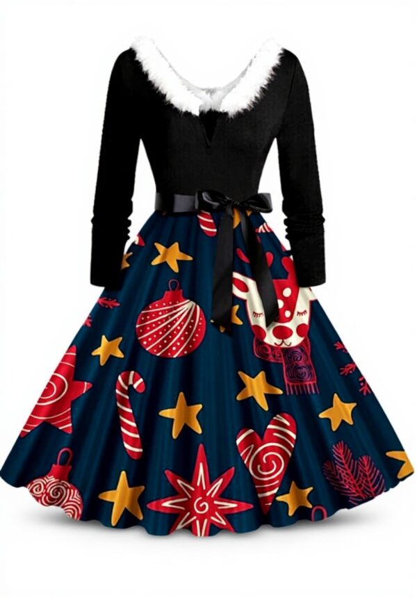 Robe Noël Femme Chic Wapiti Décontracté Vintage Pois Manche