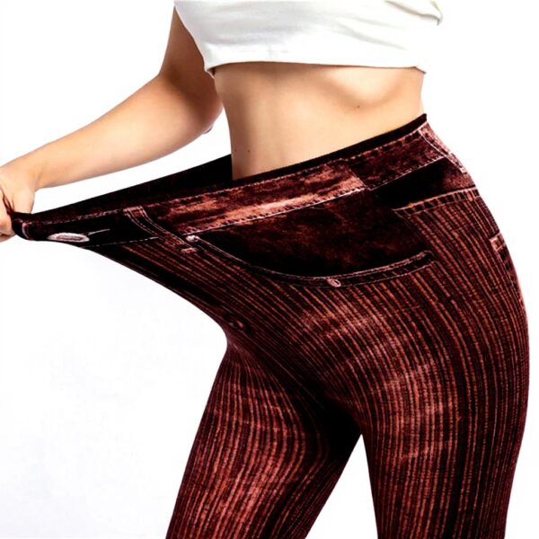 Uwdiohq Leggings Femme Élastique Imitation Denim Sport Yoga