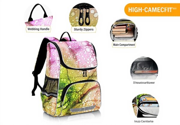 Sac à dos enfant Vnurnrn marbre granit design arc-en-ciel