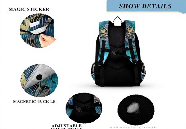 Sac à dos Vnurnrn marbre granite oiseau mer lune enfants