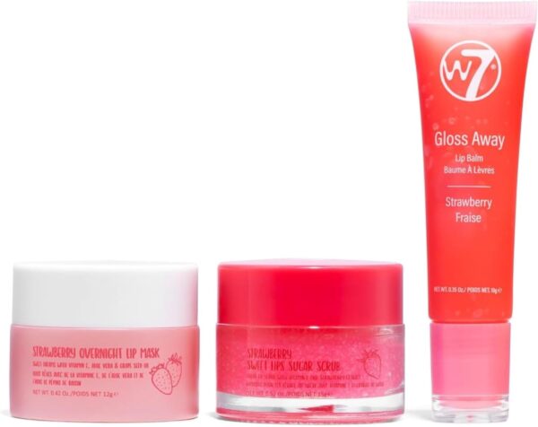 Baume lèvres W7 Trio soins nuit fraise masque gommage-0