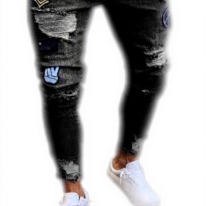 WEGRT Jeans homme déchiré genou noir confortable