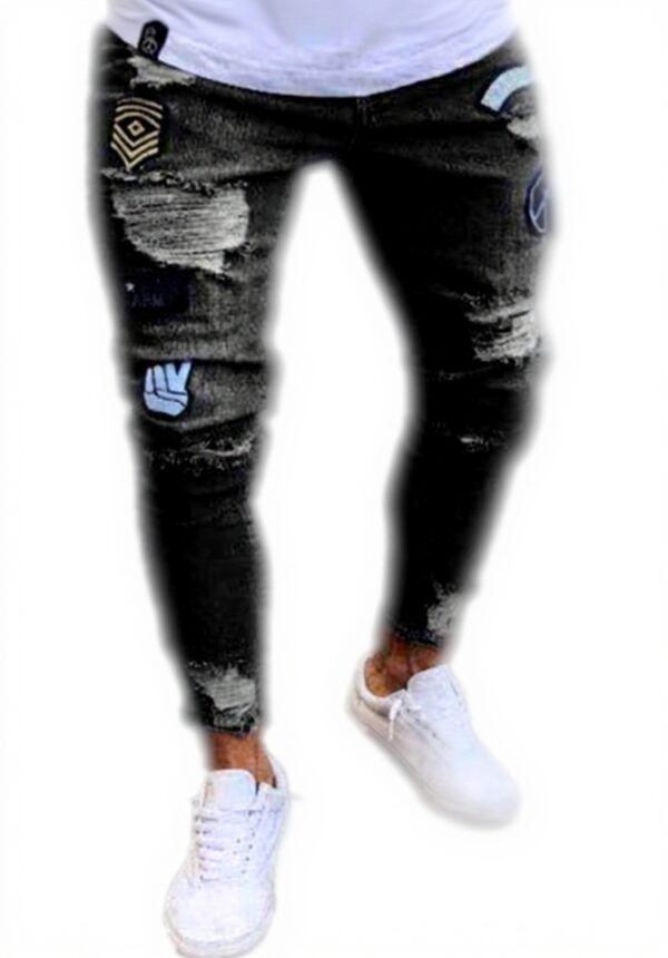 WEGRT Jeans homme déchiré genou noir confortable
