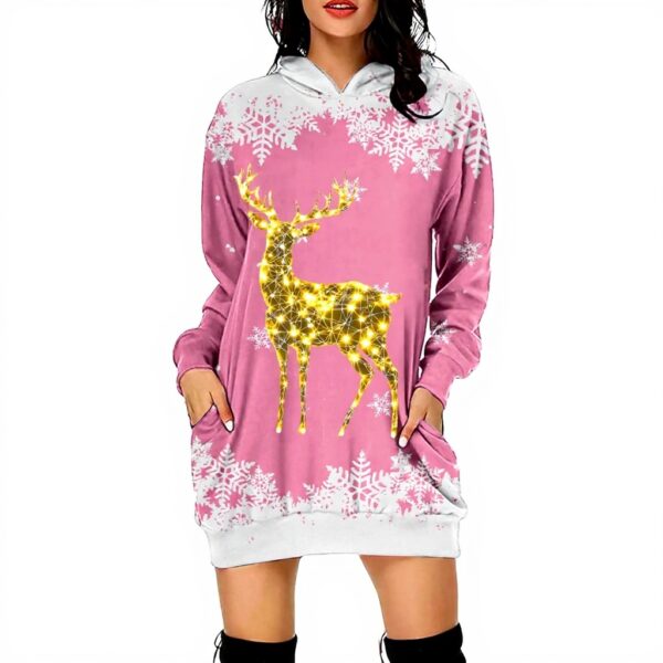 WVONIF Robe Pull Noël Femme Imprimé Verre à Vin Manches