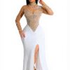 WVONIF Robe longue maille strass soirée femme grande taille