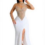 WVONIF Robe longue maille strass soirée femme grande taille