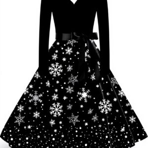 Robe femme vintage WVONIF manches longues col V fêtes