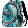 Wzzzsun Granit Marbre Nature Turquoise Sac à Dos Cartable Fille Garcon Enfant Réfléchissante, Sac école Ordinateur Portable de Voyage pour Femme Homme