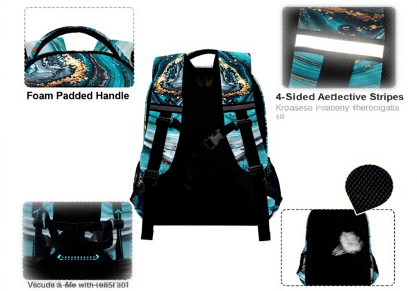 Wzzzsun Granit Marbre Nature Turquoise Sac à Dos Cartable Fille Garcon Enfant Réfléchissante, Sac école Ordinateur Portable de Voyage pour Femme Homme