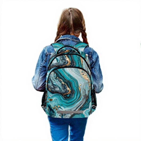 Wzzzsun Granit Marbre Nature Turquoise Sac à Dos Cartable Fille Garcon Enfant Réfléchissante, Sac école Ordinateur Portable de Voyage pour Femme Homme