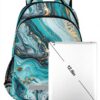 Wzzzsun Granit Marbre Nature Turquoise Sac à Dos Cartable Fille Garcon Enfant Réfléchissante, Sac école Ordinateur Portable de Voyage pour Femme Homme