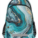 Wzzzsun Granit Marbre Nature Turquoise Sac à Dos Cartable Fille Garcon Enfant Réfléchissante, Sac école Ordinateur Portable de Voyage pour Femme Homme