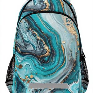 Wzzzsun Granit Marbre Nature Turquoise Sac à Dos Cartable Fille Garcon Enfant Réfléchissante, Sac école Ordinateur Portable de Voyage pour Femme Homme