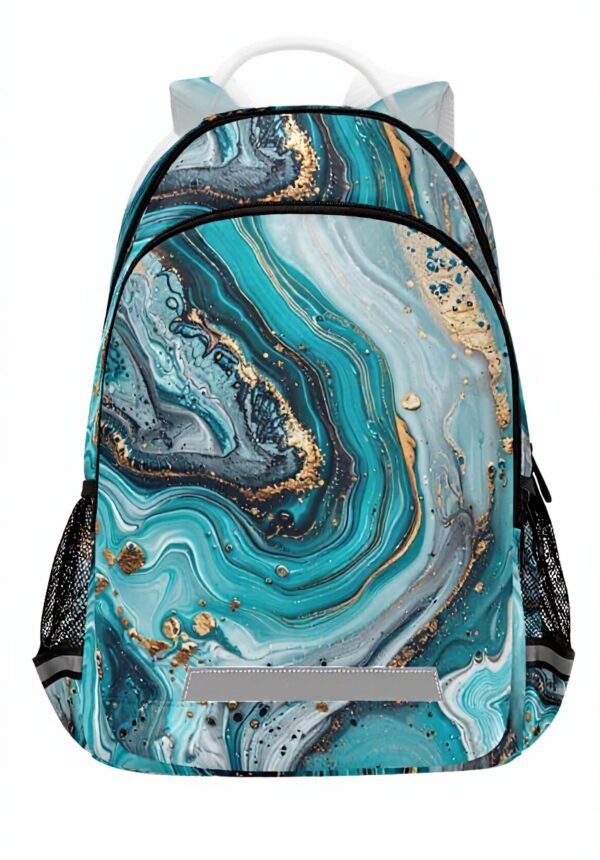 Wzzzsun Granit Marbre Nature Turquoise Sac à Dos Cartable Fille Garcon Enfant Réfléchissante, Sac école Ordinateur Portable de Voyage pour Femme Homme