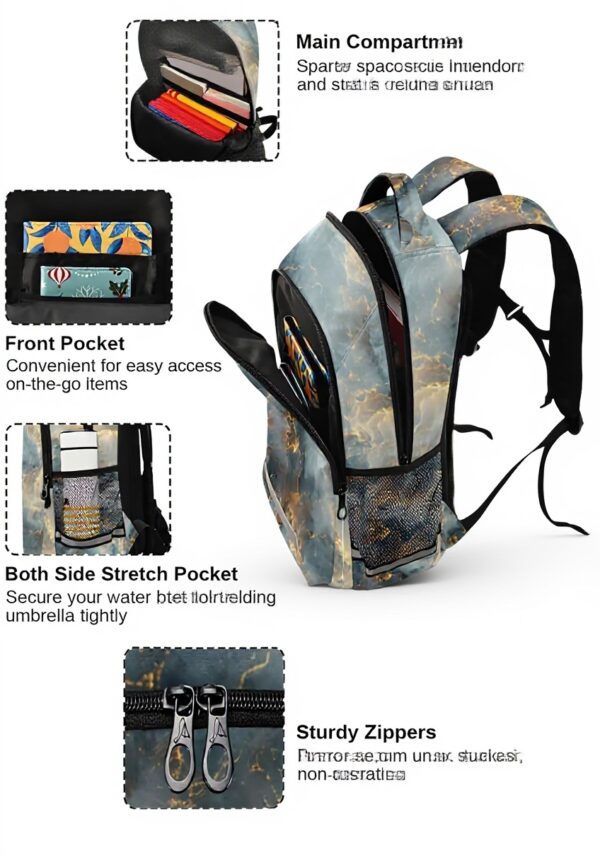 Wzzzsun Sac à Dos Enfant Marbre Granit Cuivre Réfléchissant