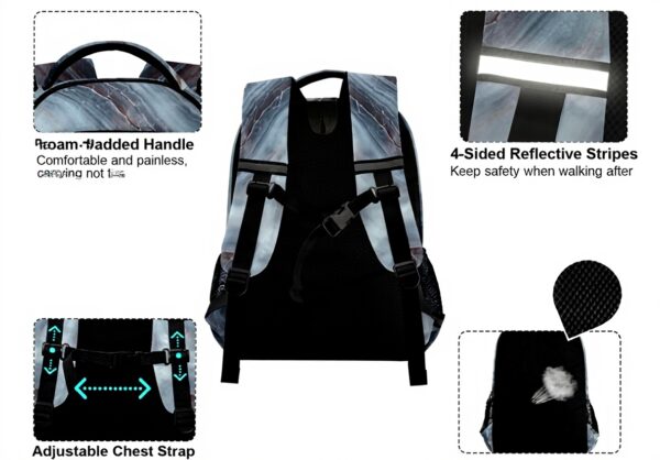 Sac à dos enfant Wzzzsun granit marbre réfléchissant école